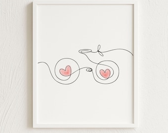 Bicycle & Hearts Line Art – Minimalist Cycling Wall Art, Printable Continuous Line Art Drawing, Bicycle Print for Bicycle Lovers [DOWNLOAD]