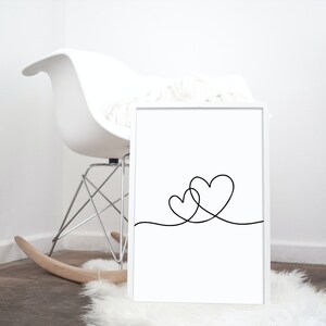 Double HEART Printable Wall Art, Black Two Heart One Line Drawing Print ...