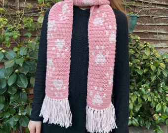 Handmade Crochet Wool blend Pawprint scarf