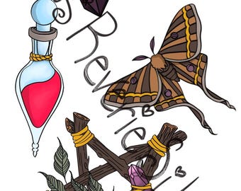 Witchy Stickers, Glossy 4" x 7" Sheet with Crystals and Spirit Board Art