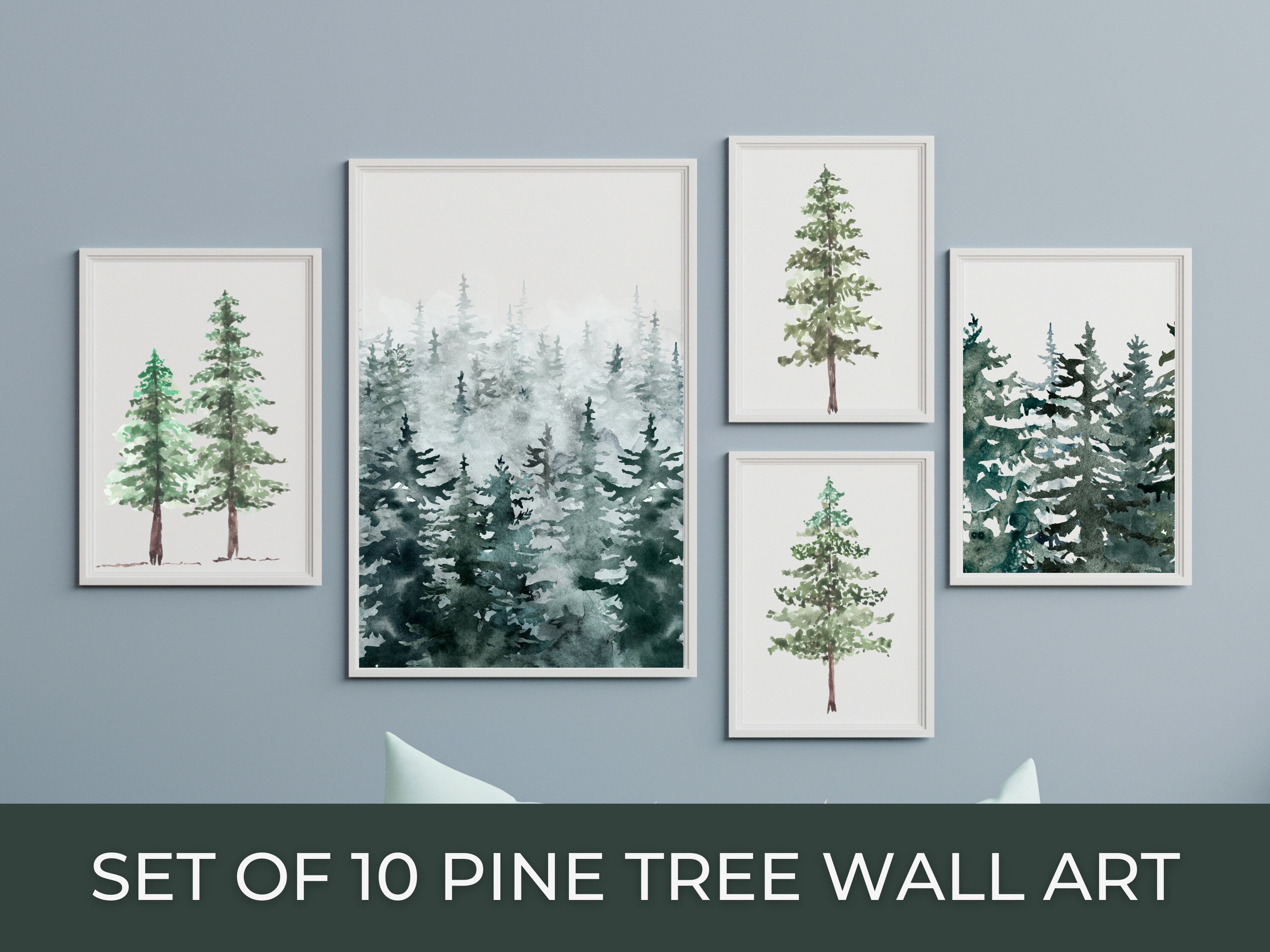 Set of 10 Pine Tree, Tree Printable, Pine Tree Art Print, Winter Wall ...