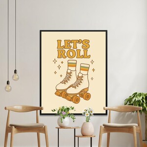 Let's Roll Digitale Wandkunst, 70er Jahre Retro Rollschuhe Druck, Vintage Ästhetisches Poster, Trendige Illustration