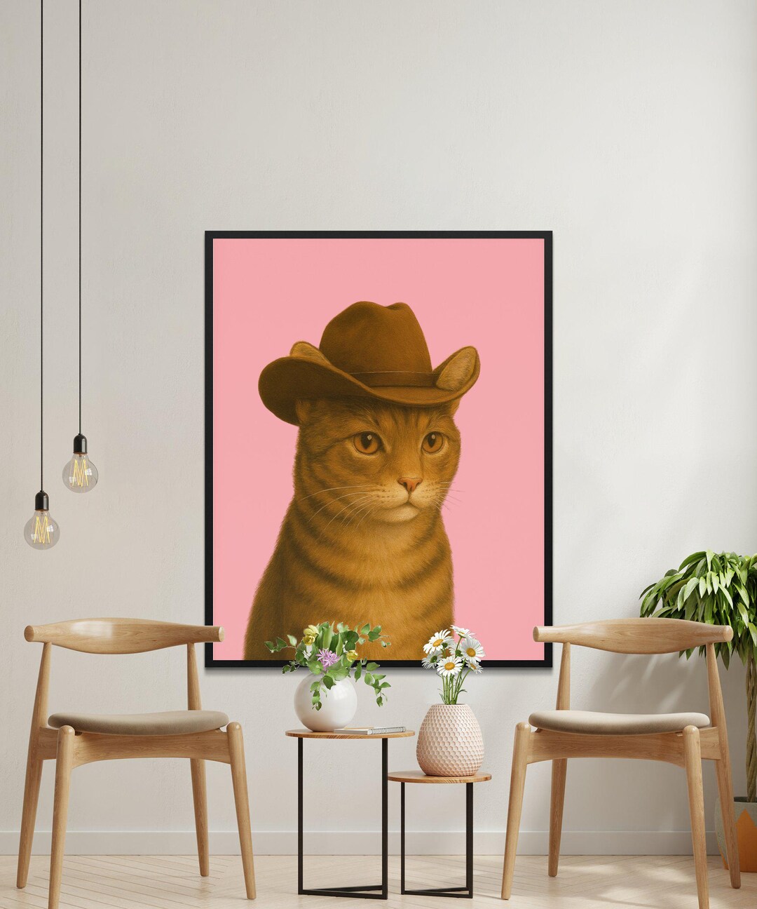 Cute Cat Wearing Cowboy Hat Printable Wall Art, Adorable Kitten With ...