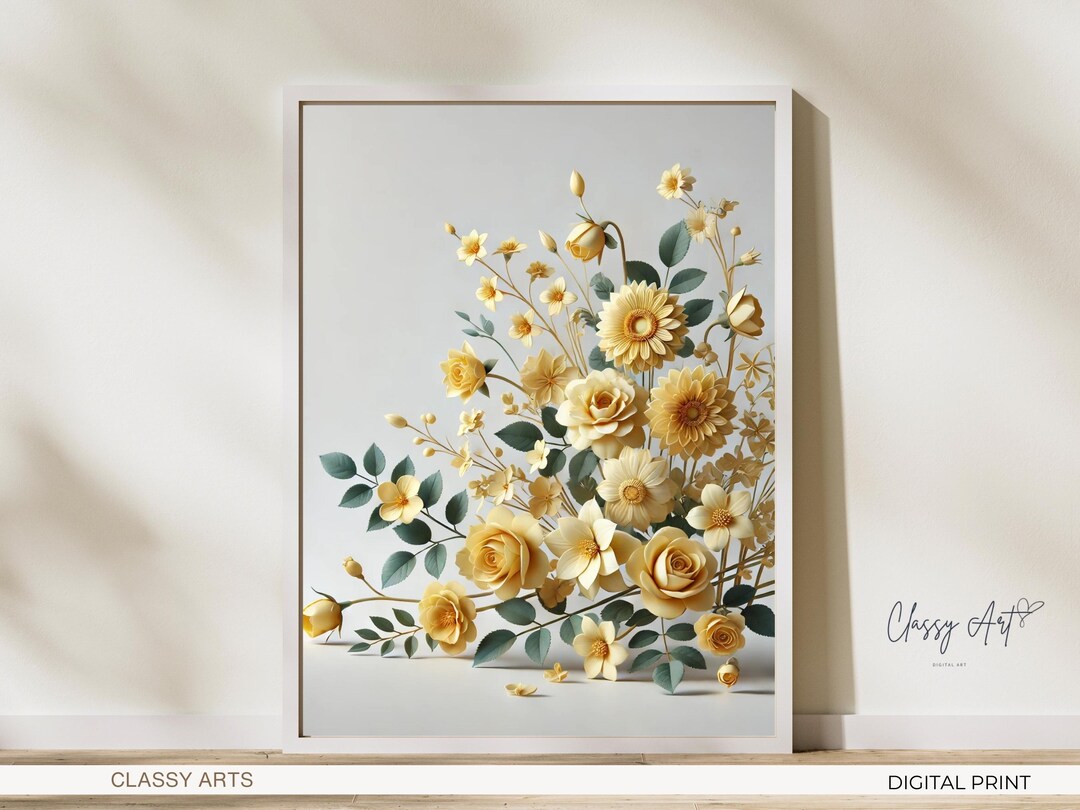 Yellow Floral Wall Art, Botanical Print, Home Decor, Flower Print ...