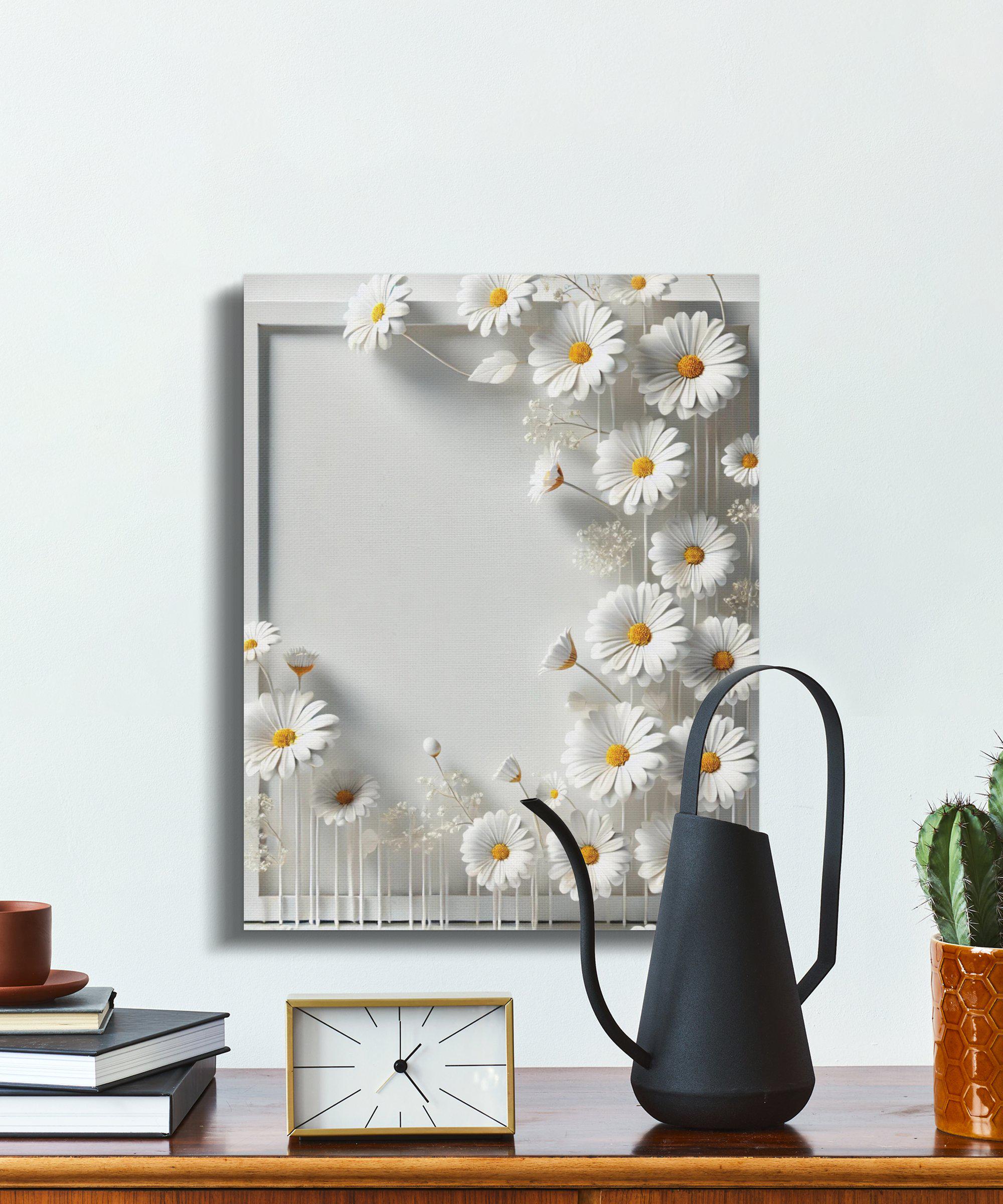 White Daisies Flower Wall Art, 3D Floral Decor, Modern Daisy Print ...