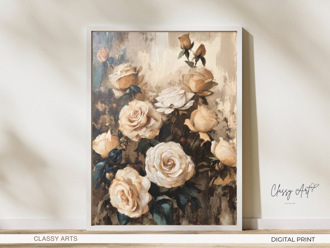 Vintage Roses Digital Wall Art Printable, Antique Floral Wall Decor ...