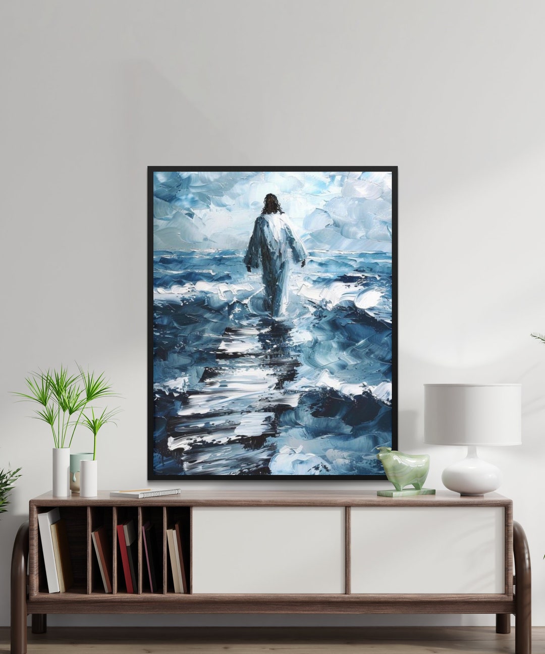 Jesus Walking on Water Digital Art Print, Inspirational Christian Wall ...
