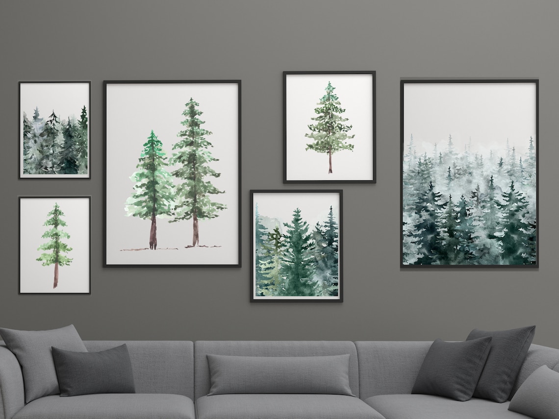 Set of 10 Pine Tree, Tree Printable, Pine Tree Art Print, Winter Wall ...