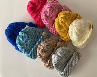 Bonnet pour bébé, Tricoté à la main, Bonnet pour bébé, Bonnet d'hiver, Double épaisseur, Bonnet réversible, Bonnet, Bonnet pour bébé, 20 couleurs, Stretch, Bonnet en laine