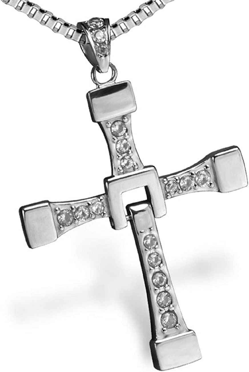 Italgem Stainless Steel and CZ Cross Necklace 22