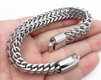 Men's Silver Plated Stainless Steel Chain Bracelet Gift bangle wrist MAGNETIC UK