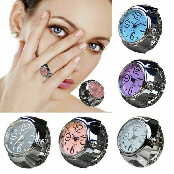 Hommes Femmes Bagues à doigts Montre Acier Ton Rond Cadran Élastique Quartz Bague Charme