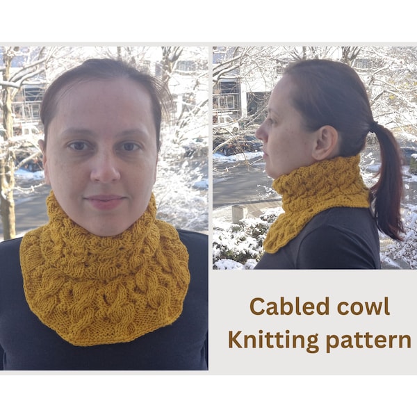 Knitting pattern for a cowl with double sided cables, Cozy snug neck warmer knit with aran or chunky yarn, Handmade gift for women and girls