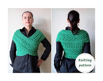 Crossover wrap knitting pattern, Women's cable vest convertible to infinity scarf or hooded cowl, Instant download pdf pattern with photos