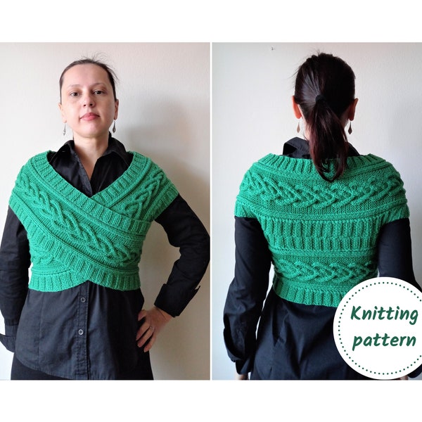 Modèle de tricot croisé, gilet torsadé pour femme convertible en écharpe à débordement ou en châle à capuche, modèle pdf à téléchargement immédiat avec photos