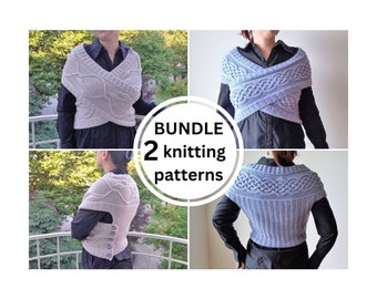 TWO Cross body wrap vest knitting patterns inspired by Outlander, with Celtic cables & Hearts cables, cropped sweater vest digital pattern