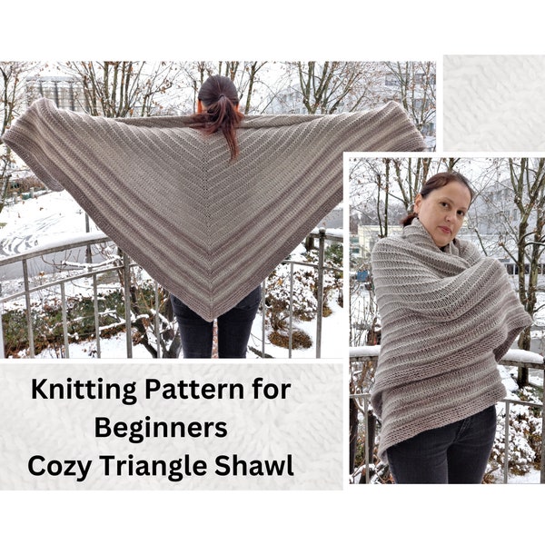 Triangle shawl wrap knitting pattern, Outlander inspired pattern for beginners, Cozy triangle cottagecore pattern, instant download pdf