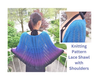 Knitting pattern for a triangle shawl with shoulders, Top down beach lace summer wrap, Faroese style shawl pattern, instant download digital