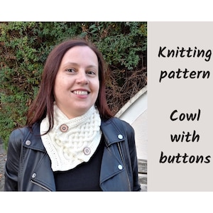 Knitting pattern cowl with buttons, Celtic cables mini scarf for women, cottagecore snood for  winter, instand download digital pdf pattern