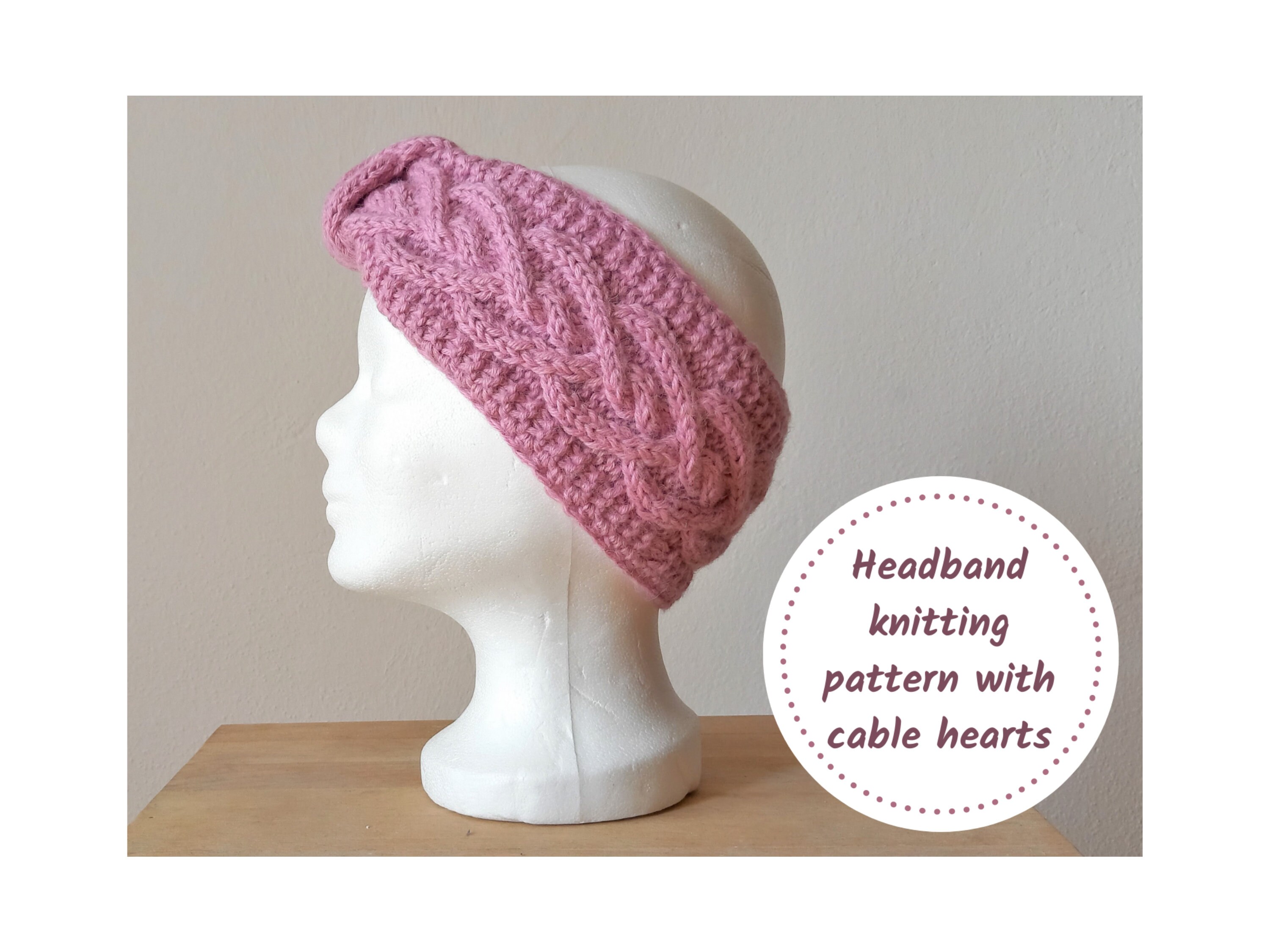 Ear Warmer Knitting Pattern, Knit Headband With Cable Hearts 