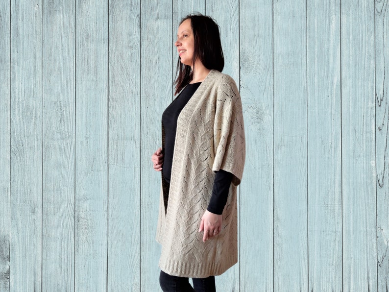 Long oversized cardigan for women knitting pattern, instant download digital pdf with stitch chart, open front duster robe lace knit pattern image 3