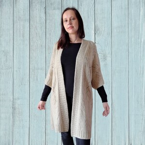 Long oversized cardigan for women knitting pattern, instant download digital pdf with stitch chart, open front duster robe lace knit pattern image 7