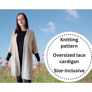 Long oversized cardigan for women knitting pattern, instant download digital pdf with stitch chart, open front duster robe lace knit pattern image 1