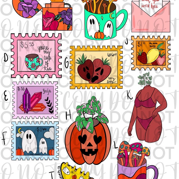 Sticker -  Stamp, Self Love, Women’s Body, Sillouette,Lava Lamp, Pumpkin Cherries, Coffin, Floral Ghost Stickers Laptop Sticker Water bottle