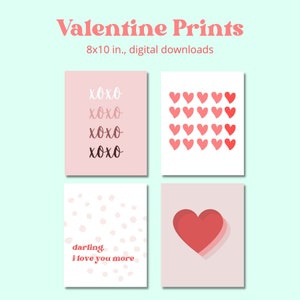 Valentine's Day Art Prints | Set of 4, Hearts & XOXO (Digital Download)