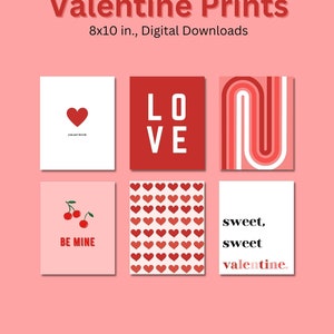 Retro Valentine's Day Print Set | Red & Pink Decor (Digital Download)
