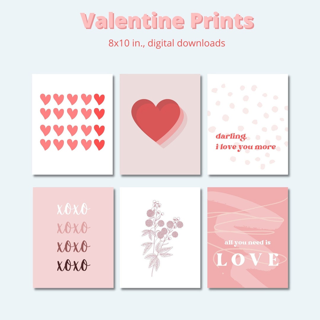 Valentine Prints Set of 6 Printable Art Prints Digital Etsy