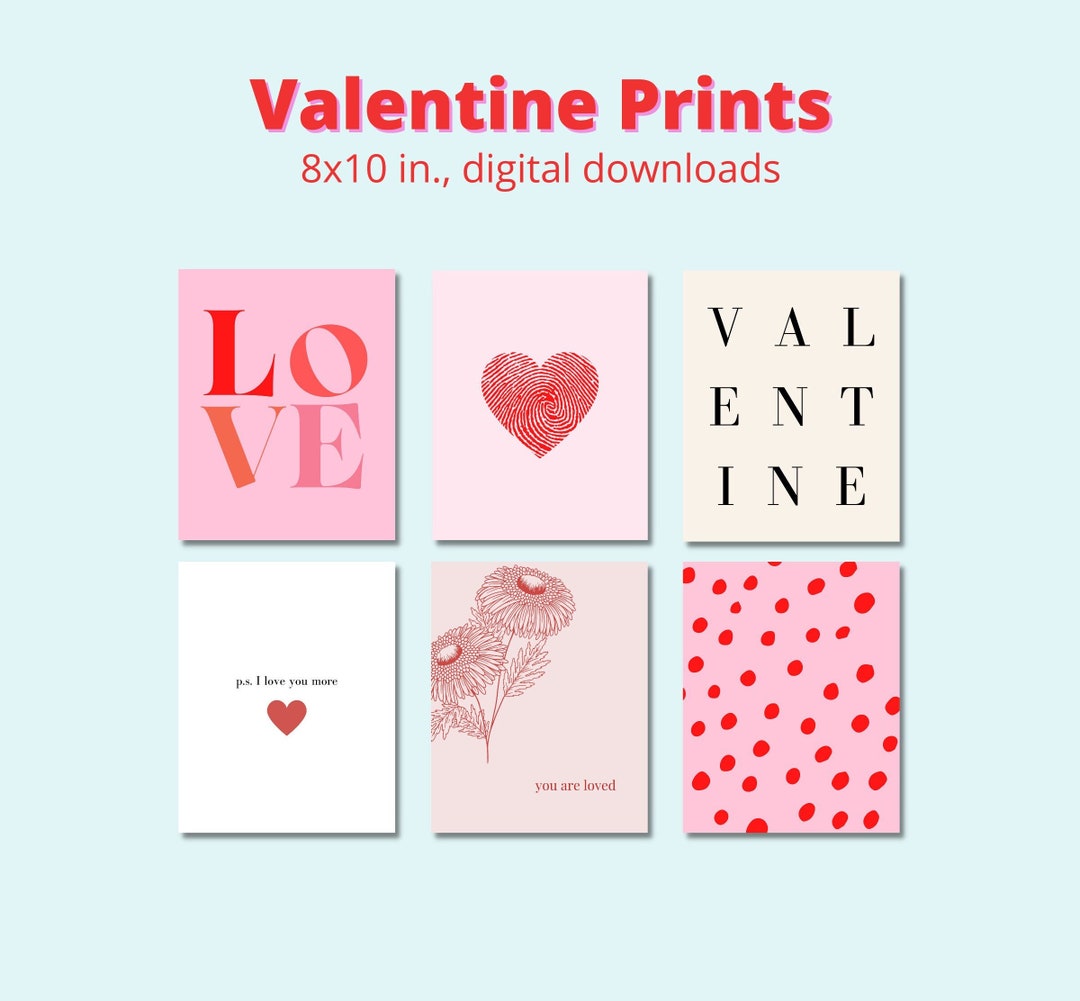Valentine Prints Set of 6 Printable Art Prints Digital Download