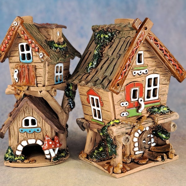 Ceramic Fairy Tale House Tealight Candle Holder Essential Oil Scent Diffuser Keramik Lichterhaus Raumdekor Teelichthalter Landhaus Hexenhaus