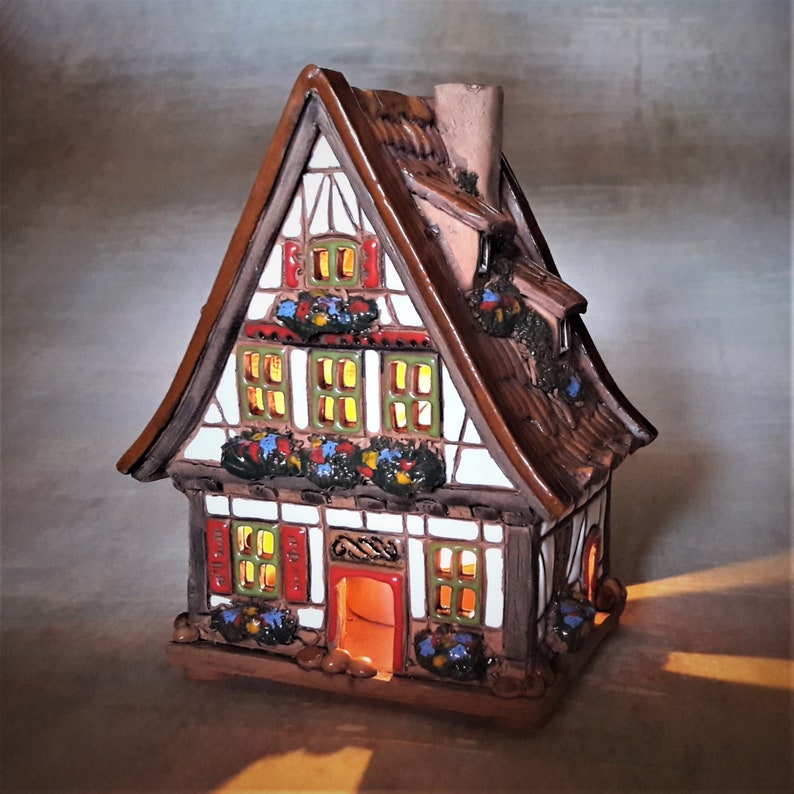 Ceramic House Tealight Candle Holder Incense Burner Home Decoration