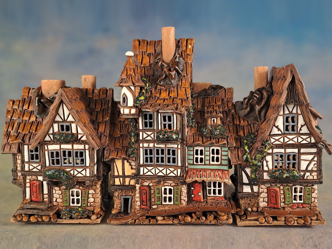 Ceramic House Tealight Candle Holder Incense Burner Home Decoration