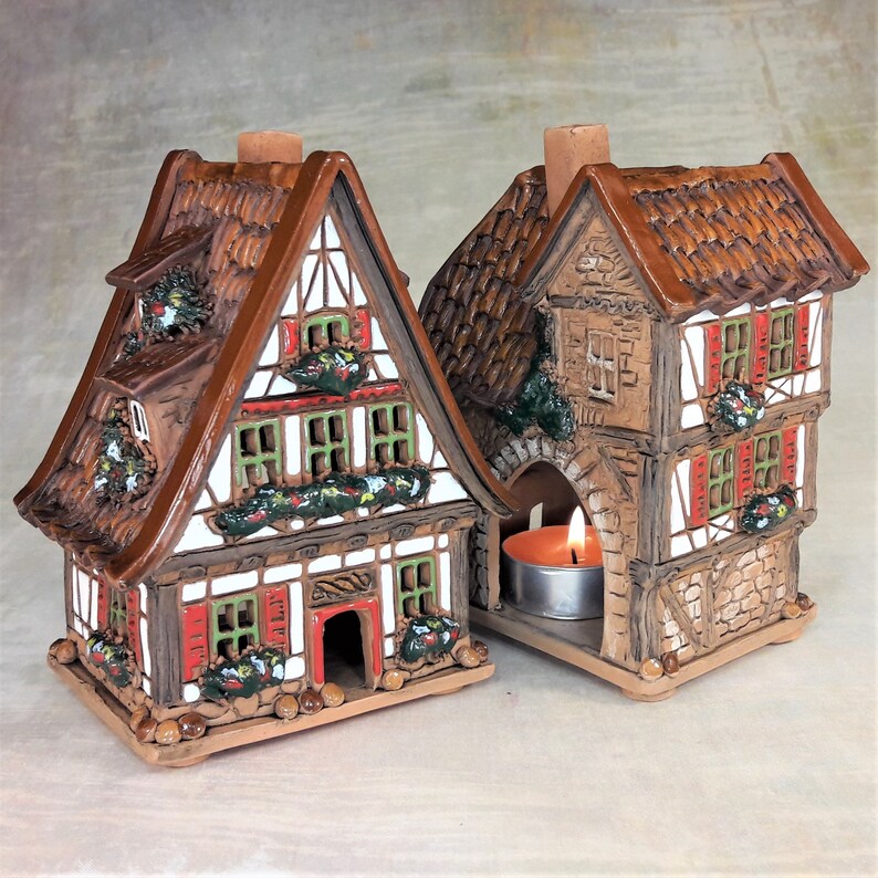 Ceramic House Tealight Candle Holder Incense Burner Home Decoration