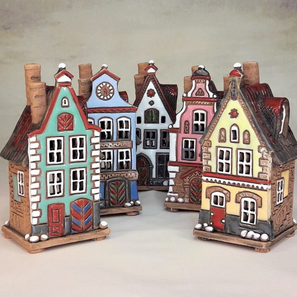 Keramik Teelicht Kerzenhalter Märchenlichterhaus Fachwerkhaus Landhaus Geschenkidee Set Kleine Häuser Teelichthalter Neu