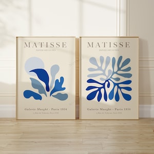 Blue Matisse wall art Set of 2 abstract wall decor, Henri Matisse cutouts poster 2 pieces, unframed, Ship from UK/US/Europe/Australia