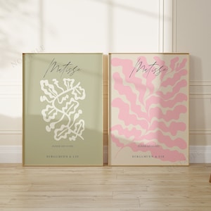 Póster de Matisse (juego de 2 piezas recortadas para decoración de pared), impresión abstracta de Matisse (2 piezas), color verde salvia y rosa, sin marco. Envío desde Reino Unido, EE. UU., Europa y Australia.
