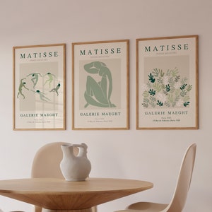 Set of 3 Matisse wall art, Sage green wall art, Matisse Cutouts poster, Ship from UK/US/Europe/Australia, framed or unframed