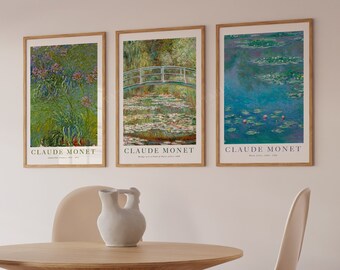 Monet print Set of 3, Monet Waterlilies, monet landscape, Ship from UK/US/Europe/Australia, framed or unframed