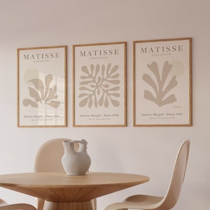 Matisse print Set of 3 in Beige, Three pieces Matisse Cutouts poster, Ship from UK/US/Europe/Australia, framed or unframed