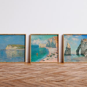 Set di stampe di Claude Monet, set di 3 stampe quadrate, spiaggia, scogliere, arco, spedizione da Regno Unito/Stati Uniti/Europa/Australia con o senza cornice.