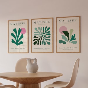 Matisse print set of 3, emerald green pink wall art, Matisse Cutouts poster set, Ship from UK/US/Europe/Australia, framed or unframed