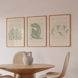 Set of 3 Matisse wall art Set of 3, Sage Green wall decor, Henri Matisse cutouts poster, Ship from UK/US/Europe/Australia