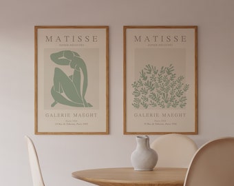 Sage Green Matisse wall art Set of 2  Exhibition Poster, Henri Matisse cutouts poster 2 pieces, Ship from UK/US/Europe/Australia