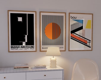 Bauhaus Set of 3 wall art, Three pieces bauhaus poster, Ship from UK/US/Europe/Australia, framed or unframed