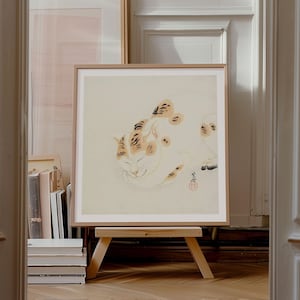 Decorazione murale "Cat Square", gatto giapponese addormentato di Kawanabe Kyosai, riproduzione di una xilografia del XIX secolo. Spedizione da Regno Unito/Stati Uniti/Europa/Australia.
