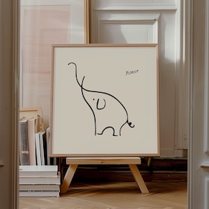 Stampa artistica di Picasso, disegno di elefante, stampa murale quadrata, spedizione da Regno Unito/Stati Uniti/Europa/Australia, con o senza cornice.