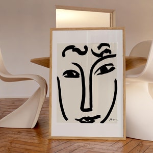 Stampa nera di Henri Matisse, disegno al tratto, disegno del volto, arte murale astratta, spedizione da Regno Unito/Stati Uniti/Europa/Australia, con o senza cornice.